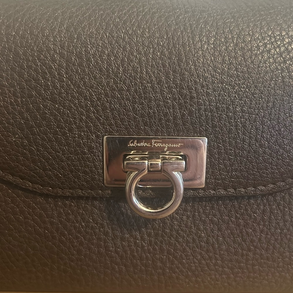 Salvatore Ferragamo Continental Wallet - Brown Leather & Silver Hardware